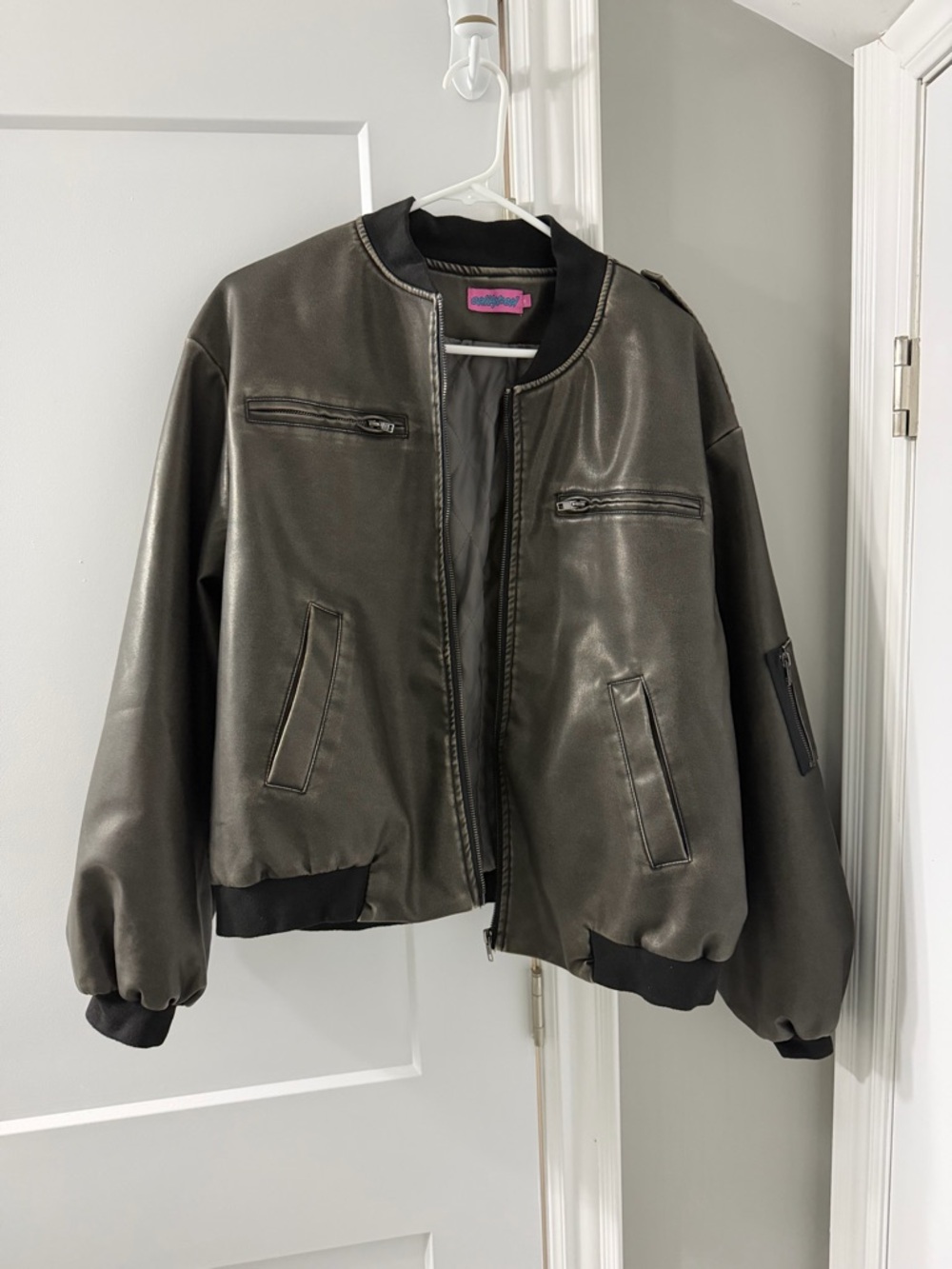 Edikted Faux Leather Bomber Jacket